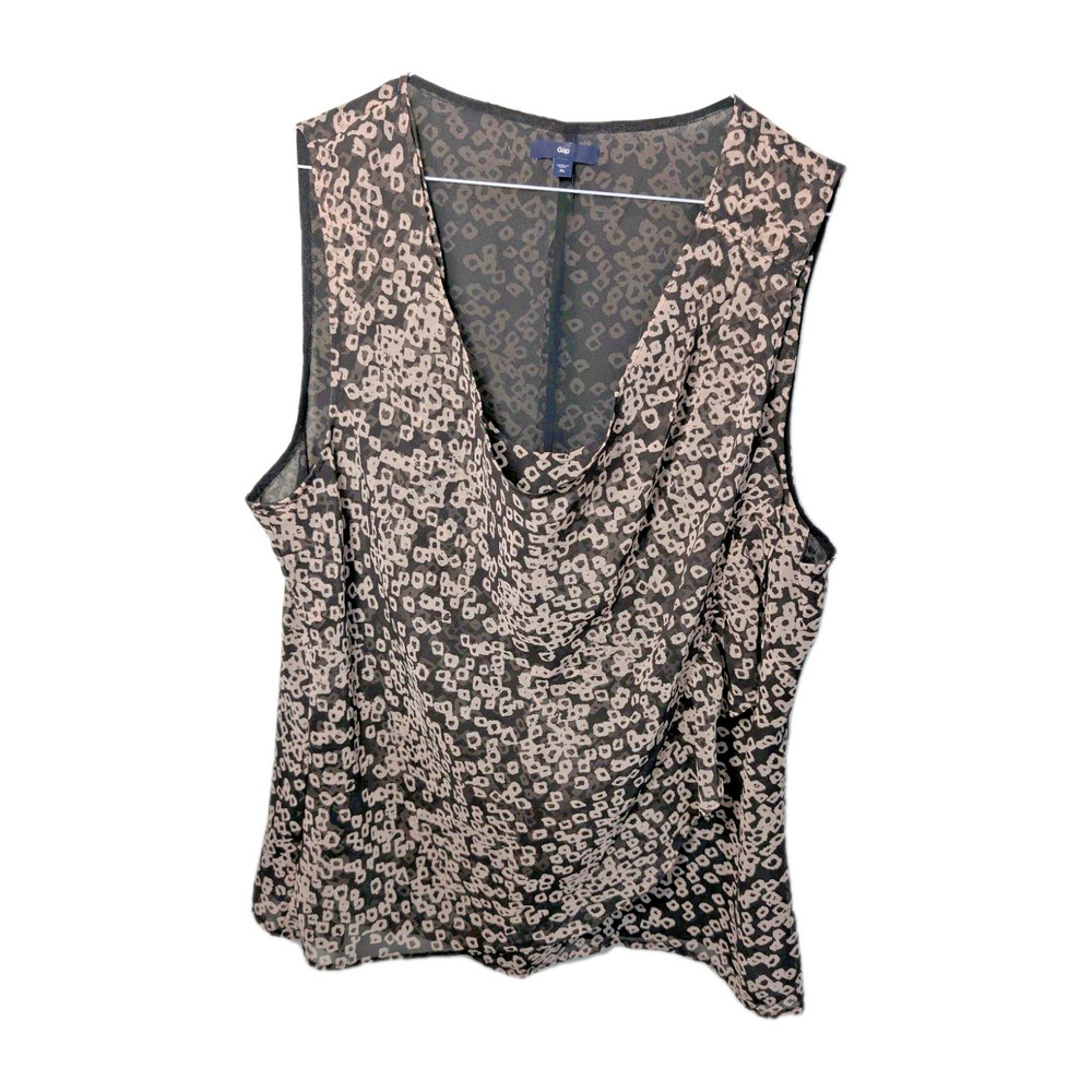 GAP Tank Top Sleeveless Drape Neck Geometric Artsy Black Tan Top Women's Size XL